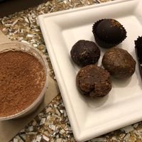 Tiramisu plus chocolate pralines and cookies  at Grezzo Raw Chocolate in Rome