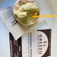 Pistachio and almond gelato at Grezzo Raw Chocolate in Rome