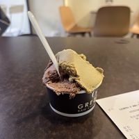 Gianduja and pistachio gelato   at Grezzo Raw Chocolate in Rome