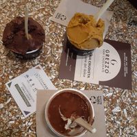 Dark choco ice cream, mango ice cream, tiramisu at Grezzo Raw Chocolate in Rome