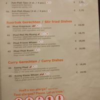 First page of the menu is all their vegan options at Krua Buppha in Amsterdam