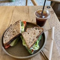 The vegan BLT and Iced Americano  at Plant Shack in London