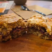 Cherry bakewell flapjack at Plant Shack in London
