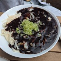 Black bean noodles at The Thirsty Korean in England