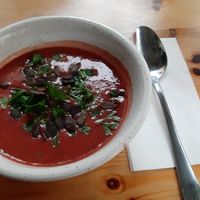 zupa dnia: krem z buraka i dyni / soup of the day: beetroot and pumpkin cream at Wypas in Poznan