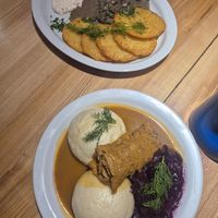 Roladka sojowa z pyzami / Placki ziemniaczane z sosem grzybowym at Wypas in Poznan