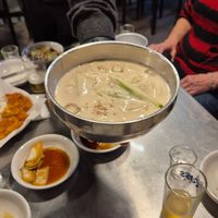 White cold noodle soup at Vegan Seoul Market Food Tour  in Seoul