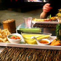 A vegan set tapas plate that changes every night. They used to have a tasting menu, but now it has changed to this tapas plate system.  at Time for Lime in Koh Lanta
