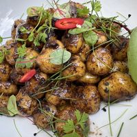 Gnocchi with a black garlic dressing  at Soul Kitchen House in Berlin