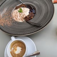 Desserts: banana bread and ice-cream coffeee  at Soul Kitchen House in Berlin