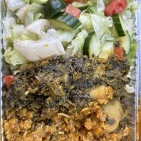 Spinach, lentils, chick peas and salad over rice   at Desi Asian Bazar  in Huntington Station