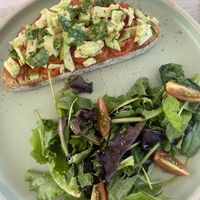 Avocado toast with  tomatoes and basil   at Kokona in Lefkimmi