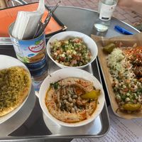 Zaatar pita, hummus, kebab platter at MOTEK in Frankfurt