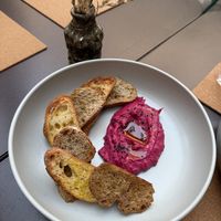 Beetroot hummus  at A Mesa - Tasca Vegetariana in Guimaraes