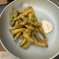 “Peixinhos da horta” - these were VERY delicious! But please ask if the mayo is vegan, i forgot and it wasn’t clearly labelled ☹️  at A Mesa - Tasca Vegetariana in Guimaraes