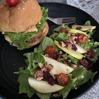 The salad was good but without dressing. The burger had that type of vegan cheese with a very strong taste, good burger other than that.   at Plant Neta Cafe in Puebla