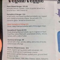 Vegan section on menu at Armadillo Ranch in Manitou Springs