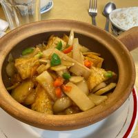 Braised tofu clay pot at Hey Hey Vegan Cuisine in Sale