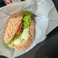 Vegan potato salad bagel at Coffee Island in Santorini