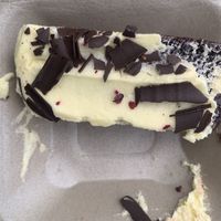 Red velvet cake (icing got a bit squashed)  at Chillingham Castle Tearoom in England