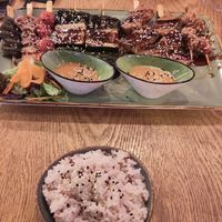 Okra, Tomatoes, Zucchini, Tofu, Chestnuts grilled on sticks - comes with rice at Hachi - Asian Grill in Bayreuth