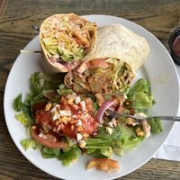 Vegan Buffalo Wrap with a side salad instead of fries  at Midway Bar in Midvale