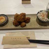 Lion’s Mane Mushroom Karaage $20. Comes with olive oil mayo and a decorative little salad.  at Towzen - Sydney in Sydney