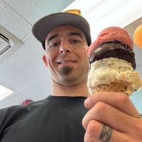 Peanut Butter, Dark Chocolate & Strawberry Basil Sorbetto at Pompelmo Gelato in Westerly