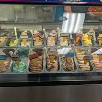 Vegan flavors indicated by a "V" at Pompelmo Gelato in Westerly