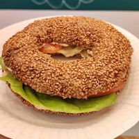 Koulouri (bagel) with Hummus and vegetables at Rhodes Gluten Free in Rhodes
