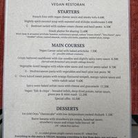 Menu at Vegan Restoran V in Tallinn