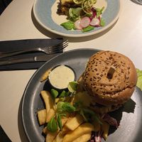 Lasagna and burger at Vegan Restoran V in Tallinn