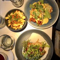 Lasagna, tacos, pommes frites with cheese sauce  at Vegan Restoran V in Tallinn