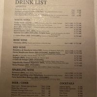 Drink list  at Vegan Restoran V in Tallinn