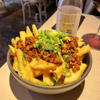 Vegan cheese sauce french fries  at Vegan Restoran V in Tallinn