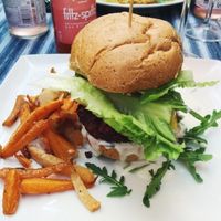 chickpea beetroot burger at Vegan Restoran V in Tallinn