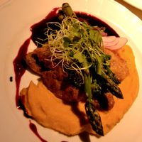 Delicious main courses:
Grilled seitan with parsnip carrot puree and red wine beetroot sauce 
&
Black bean pasta, fried tofu and pesto with broccoli and vegetables at Vegan Restoran V in Tallinn