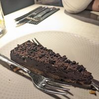 Chocolate ganache cake at Vegan Restoran V in Tallinn