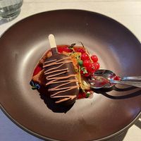 Strawberry cheesecake bite at Vegan Restoran V in Tallinn