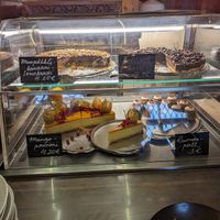 Cake display at Vegan Restoran V in Tallinn