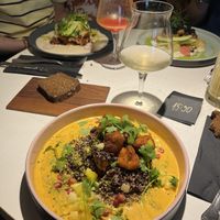 Roasted sweet potato, quinoa and sauce   at Vegan Restoran V in Tallinn