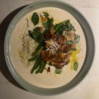 Lemon risotto with white wine sauce, warm bean-broccoli salad and  crisp jerusalem artichoke  at Vegan Restoran V in Tallinn