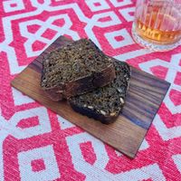 Complimentary rye bread at Vegan Restoran V in Tallinn