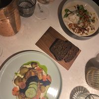 Lemon artichoke risotto & tofish with potatoes, pickles, tartare sauce & vegan caviar   at Vegan Restoran V in Tallinn