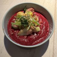 Cold beetroot soupp  at Vegan Restoran V in Tallinn