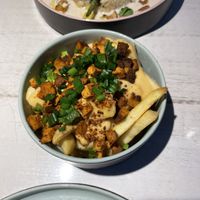 French fries with bacon and cheesee  at Vegan Restoran V in Tallinn