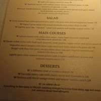 Menu in English at Vegan Restoran V in Tallinn