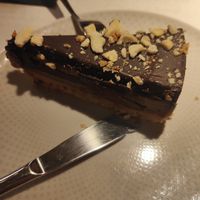 Peanut butter, banana, and chocolate slice at Vegan Restoran V in Tallinn