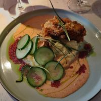 breaded "chicken" dish with mashed potatoes at Vegan Restoran V in Tallinn