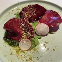 Beet ravioli  at Vegan Restoran V in Tallinn
